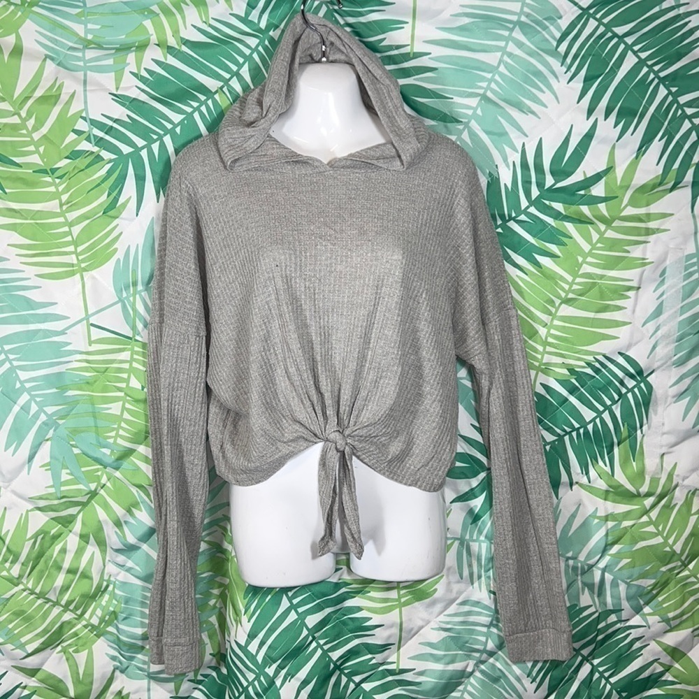 Raggs ll riches 
Long sleeve 
Cropped Hoodie 
Ribbed 
Gray 
Thin 
Size XL
